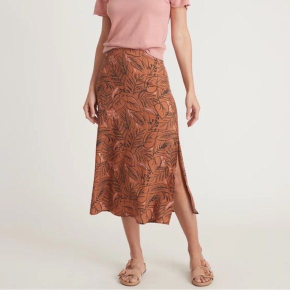 Marine Layer Womens Skirt Brown Ryan Midi Slip Sierra Foliage Tropical Boho 10 - Picture 1 of 10